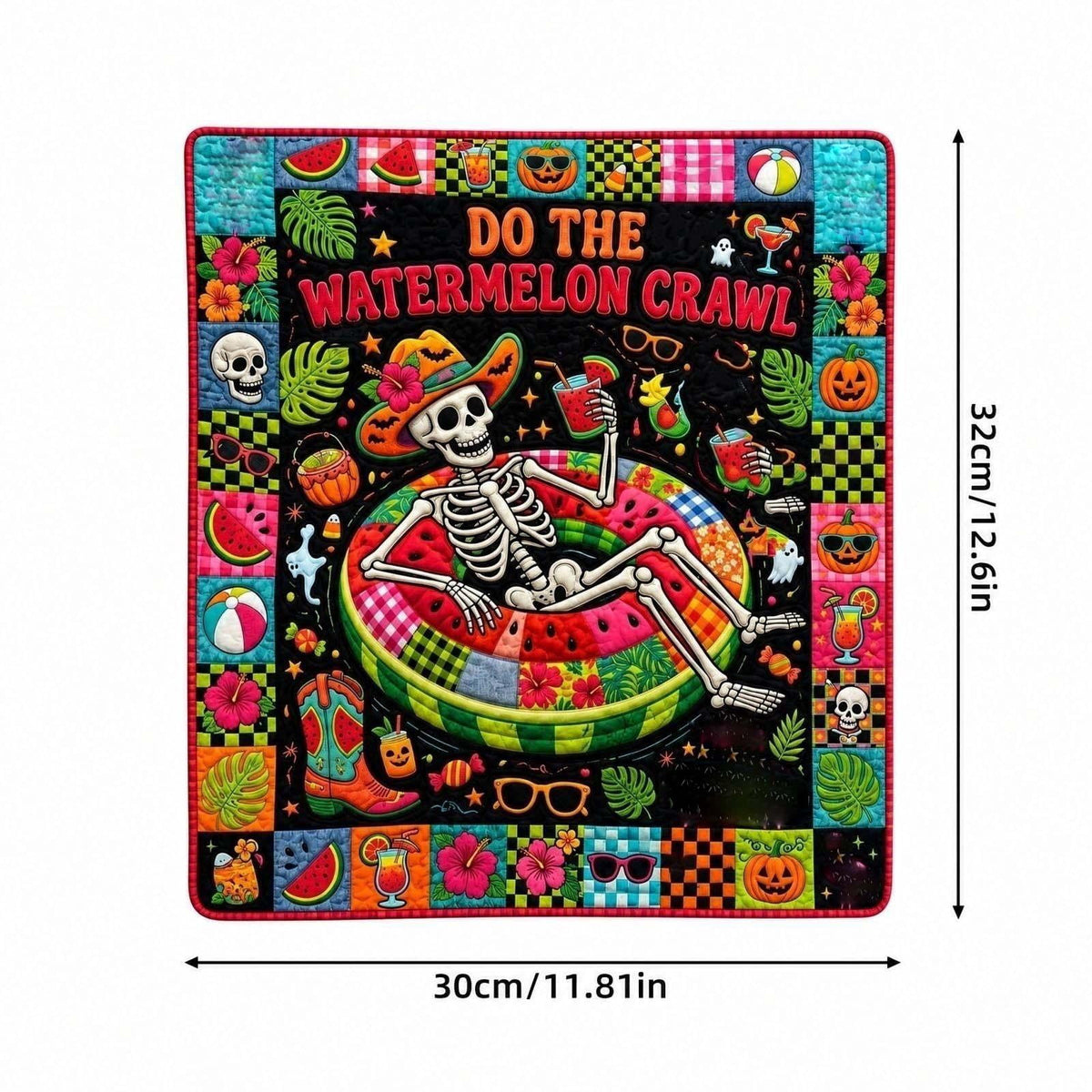 Throw Blanket, Quilted Spooky Season Ghost Skeleton Black Cat Design, 1 Piece, Halloween Decor for Couch Bed Living Room