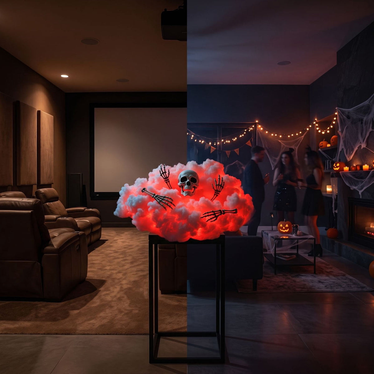 DIY Thundercloud Lamp Set with Interactive Skeleton Model - Unique LED Cloud Light for Atmospheric Decor, Features 4 Skeletal Hands and 1 Skull Head for Customizable Arrangements