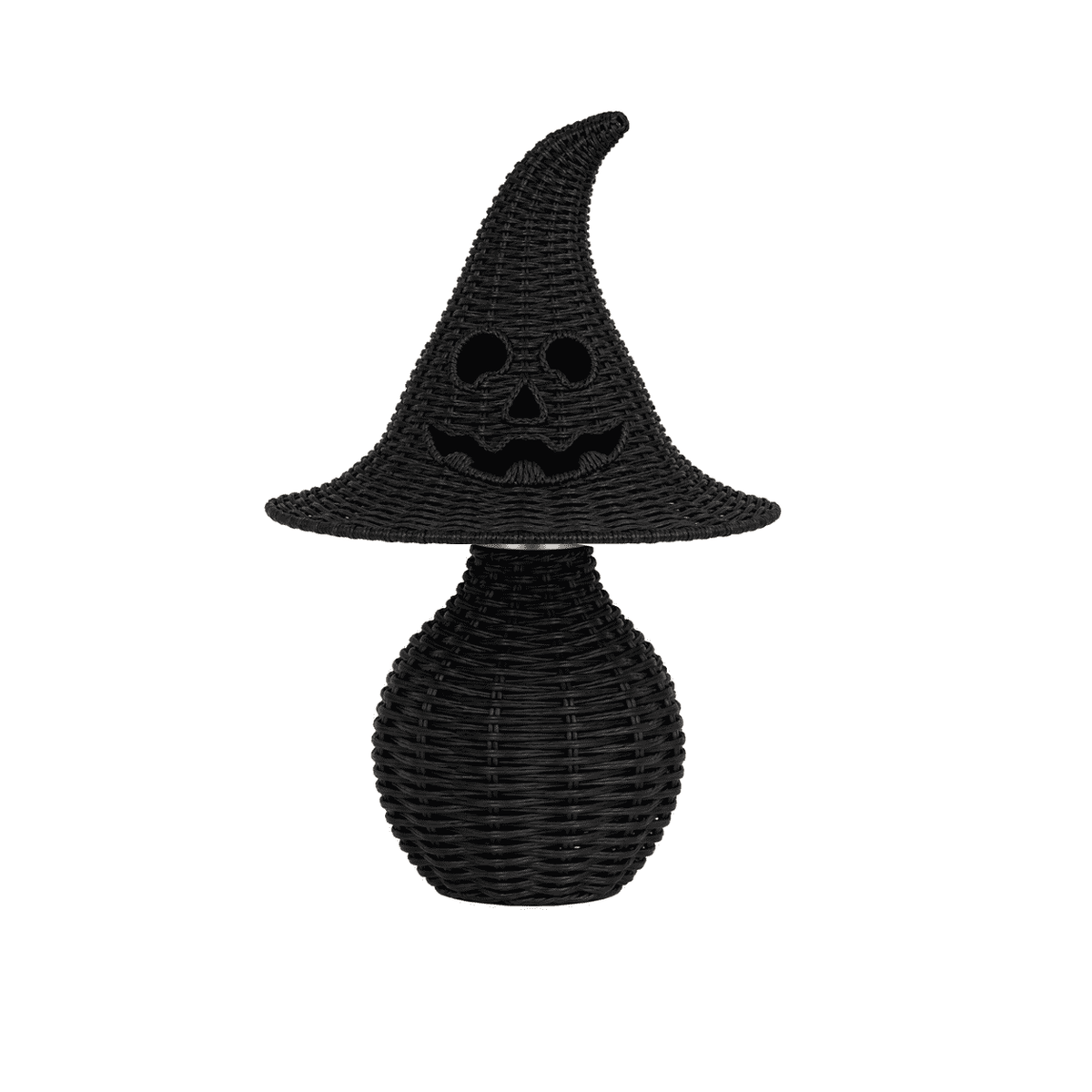 Lighted Halloween Table Centerpiece, Witch Hat Pumpkin Lamp, Black Woven Rattan Halloween Decor Indoor, Glowing Tabletop Decoration for Party Home