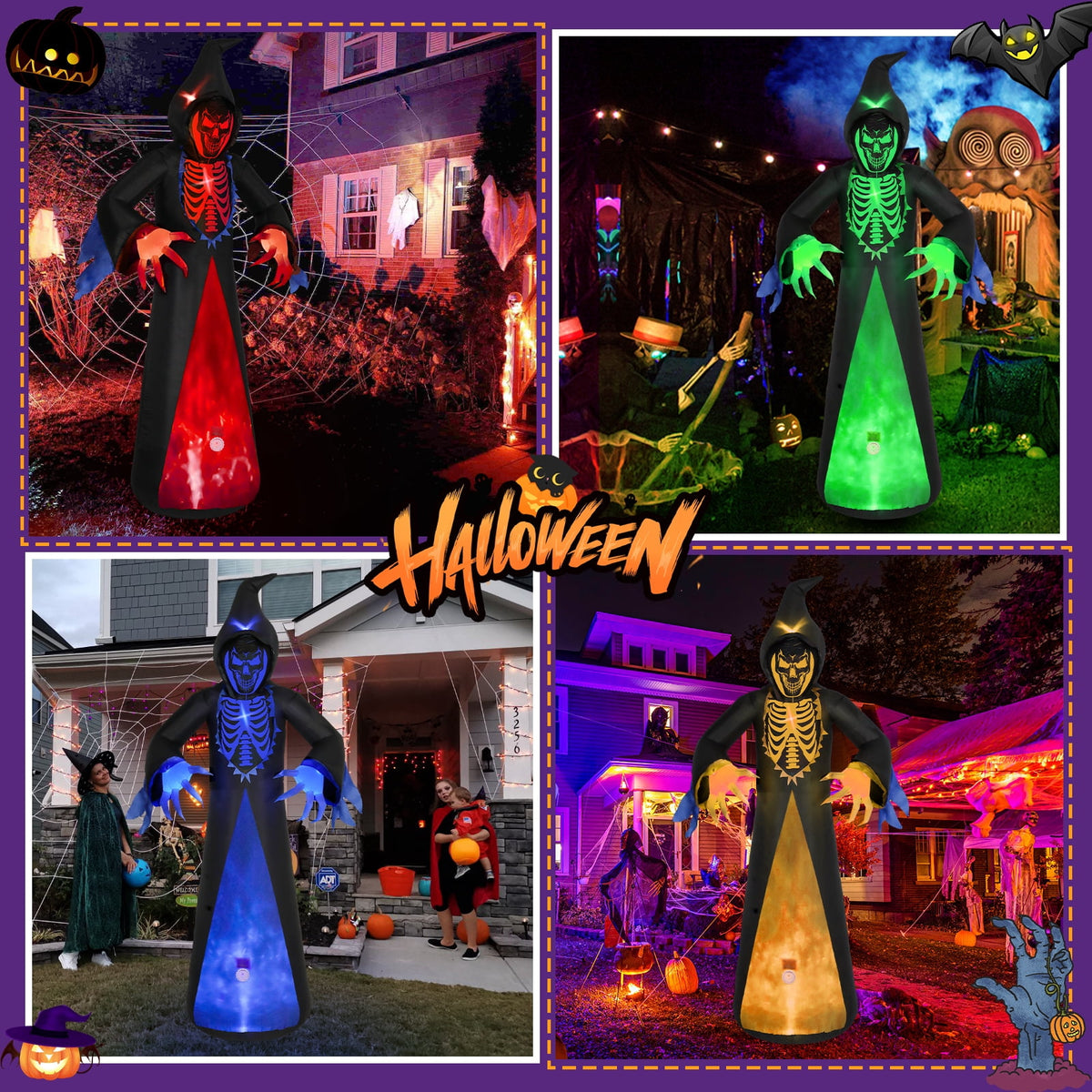 Areker 12ft Halloween Inflatable Grim Reaper, 7 Modes 3D Flame Lights Spooky Blow up Yard Decor, Waterproof & Easy Setup Halloween Ghost for Garden Patio Lawn