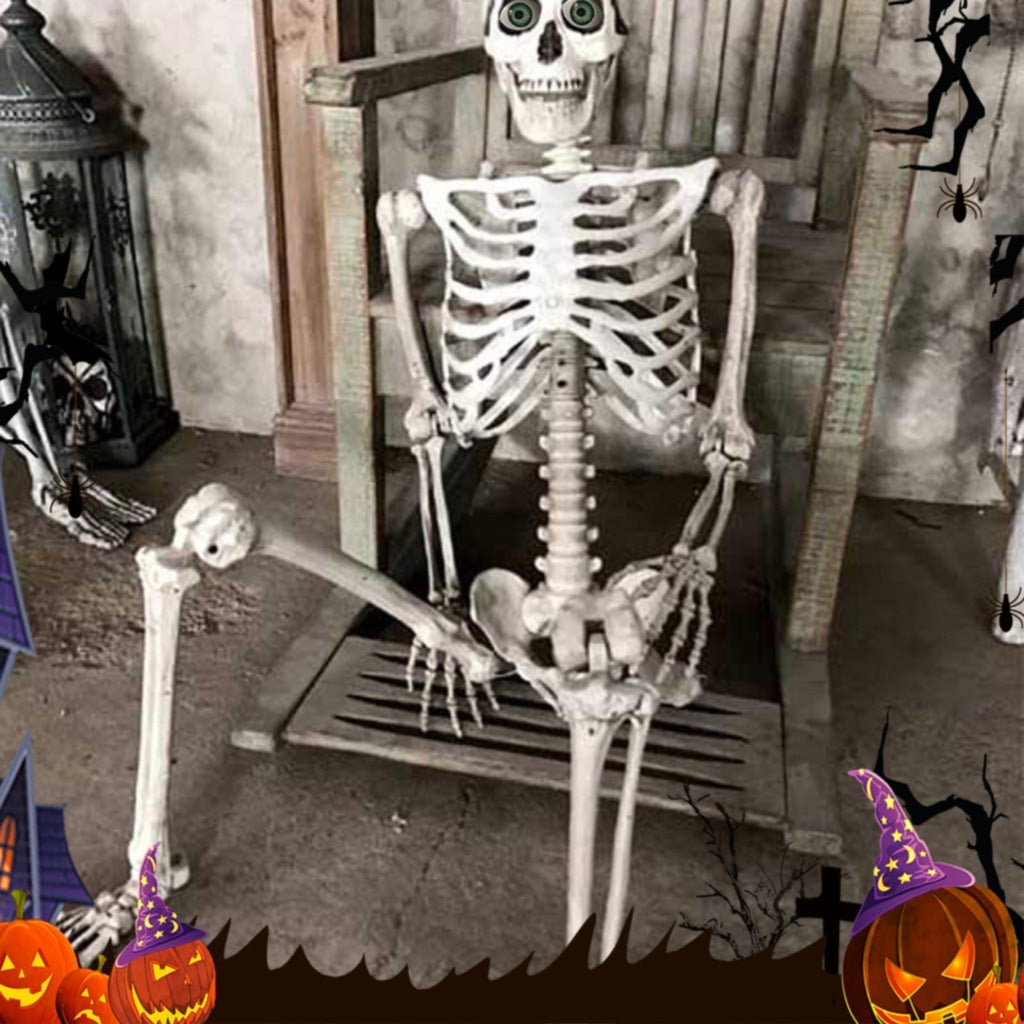 Full-Body Posable Skeleton Decor - Life-Size Human Skeleton with Flexible Joints for Halloween Yard Displays, Haunted Houses & Spooky Party Props