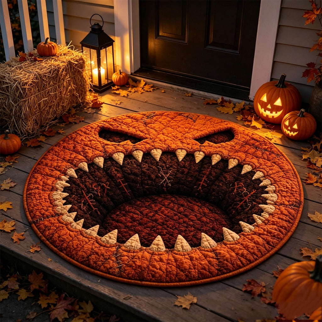 2Pcs 3D Circular Halloween Doormat – Monster Pumpkin Face With Sharp Teeth, Non-Slip Polyester Round Mat For Indoor/Outdoor, Spooky Cute Fall Decor, Perfect Gift For Halloween Lovers (72X72")