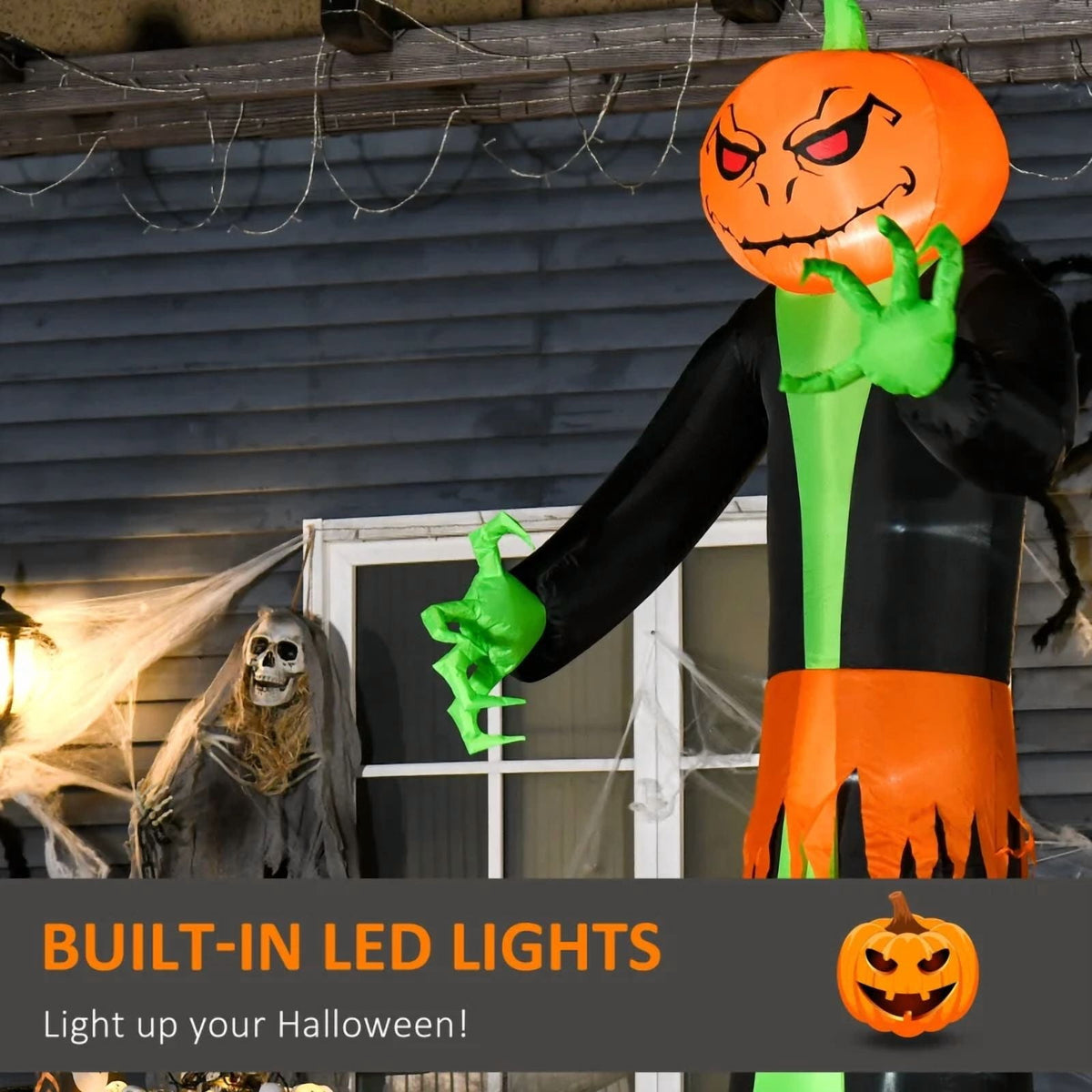 9' Halloween Inflatables Outdoor Decorations Pumpkin Head Ghost Modern Lightweight Weather Resistant