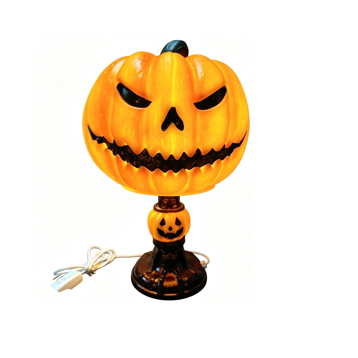 AZXY Halloween Stacked Lighted Pumpkin Figurine, Skeleton Cut‑Out Pumpkin Lamp, Spooky Holiday Floor Ornament, Halloween Yard Party Decoration for Porch Yard Living Room Use