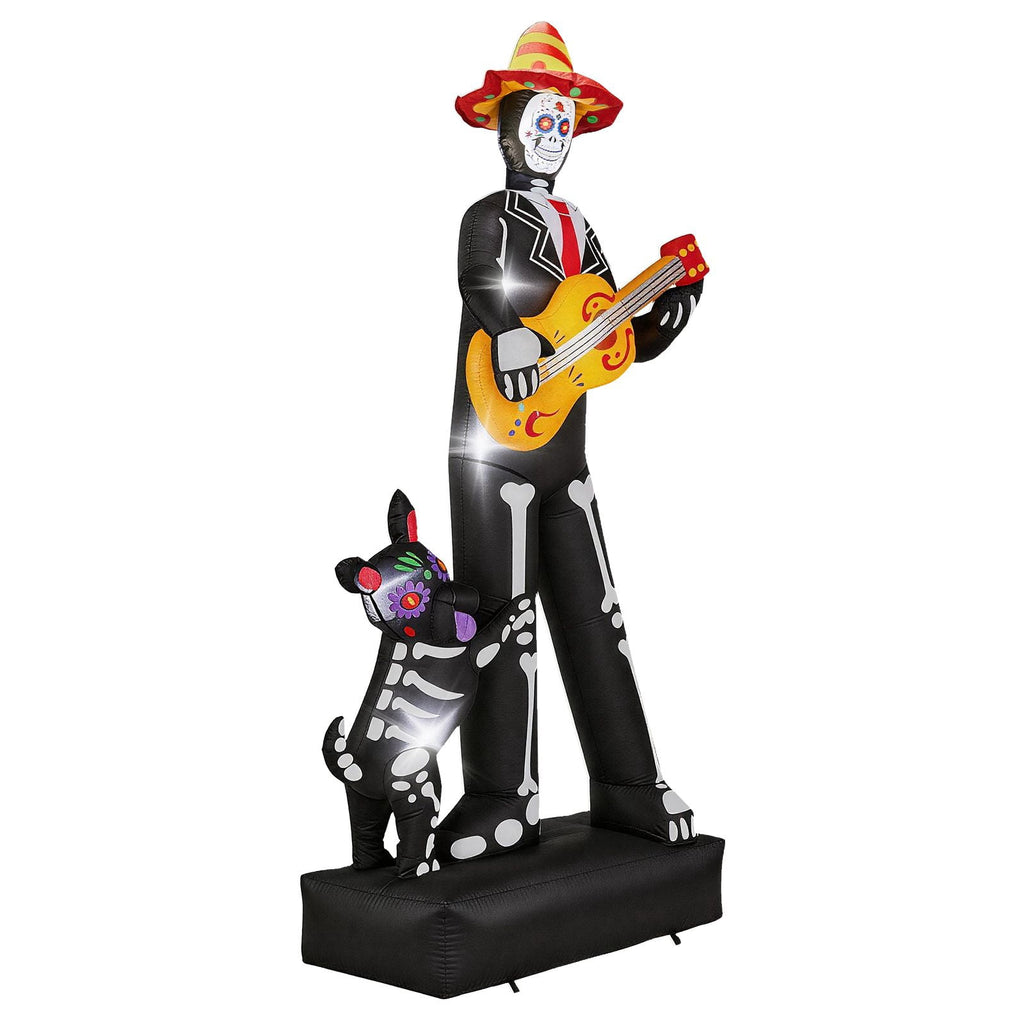 7.3FT Inflatable Ghost Musician with Puppet 6 LED Lights Black Orange Halloween Yard Decor
