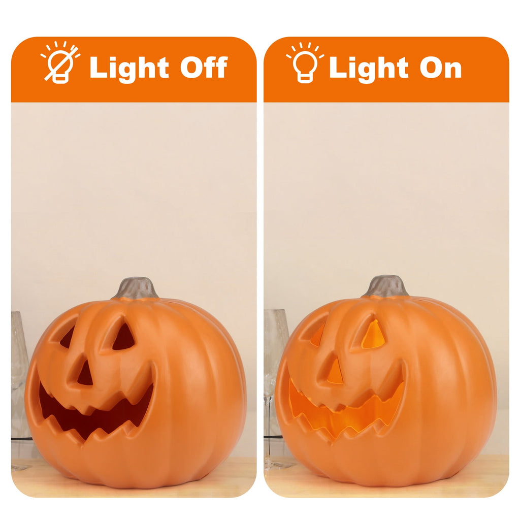 Gamexcel 10" + 14" Pre-Lit Jack O'Lanterns - Indoor/Outdoor Halloween Decorations for Party & Home, Lighted Pumpkin, 2 Pack, Orange