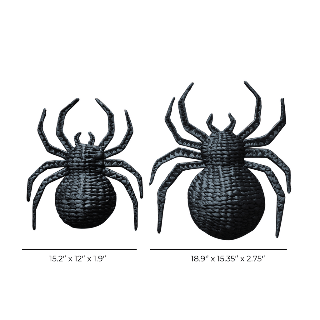 Set of 2 Handwoven Black Rattan Spider Wall Decor – Halloween or Gothic Accent