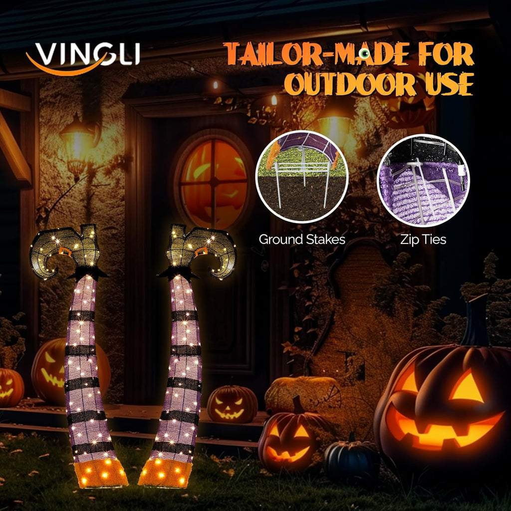 VINGLI 4FT Scary Lighted Halloween Decorations Outdoor, Pop Up Halloween Ghost Decorations, Light Up Ghost Decor with Pre-lit 135 LEDs, Cute Broom, Black Hat for Porch Yard Lawn Patio