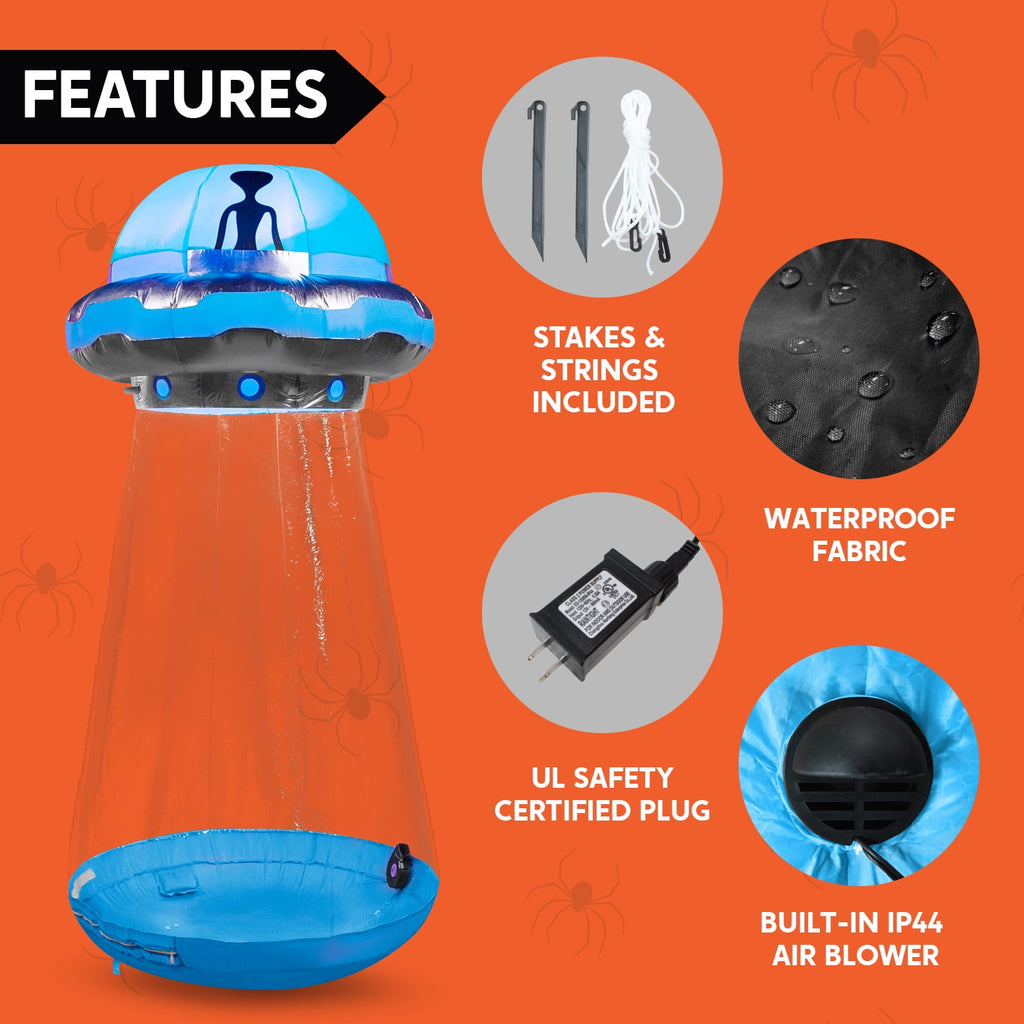 Joyfy 9 ft Halloween Inflatable UFO Alien Decoration with Built-in LEDs,UFO Halloween Decorations Outdoor Blow Up Yard Lawn Decoration