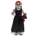 Halloween Decor Animatronic Prop Areker 35in Haunted Little Girl, Touch & Sound Activated Scary Ghost Doll with Red LED Glowing Eye, Outdoor Indoor Horror Decor with Stable Sand Weight Base