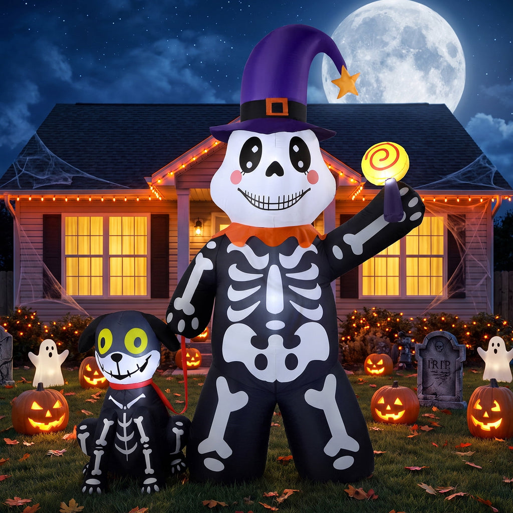 Ayieyill Halloween Inflatables Decorations Skeleton and Dog, Halloween Blow ups Yard Decorations Outdoor for Garden Lawn