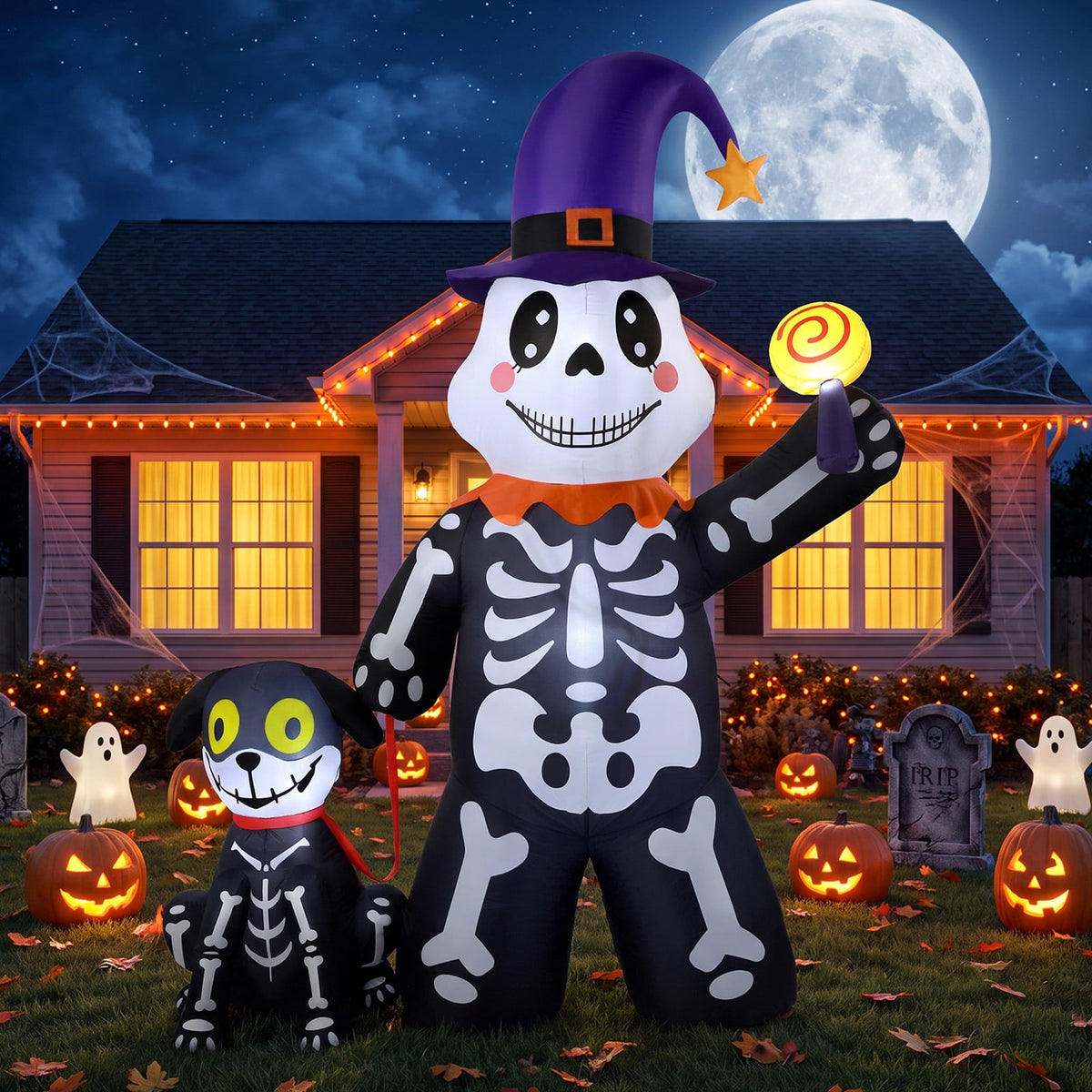 Ayieyill Halloween Inflatables Decorations Skeleton and Dog, Halloween Blow ups Yard Decorations Outdoor for Garden Lawn