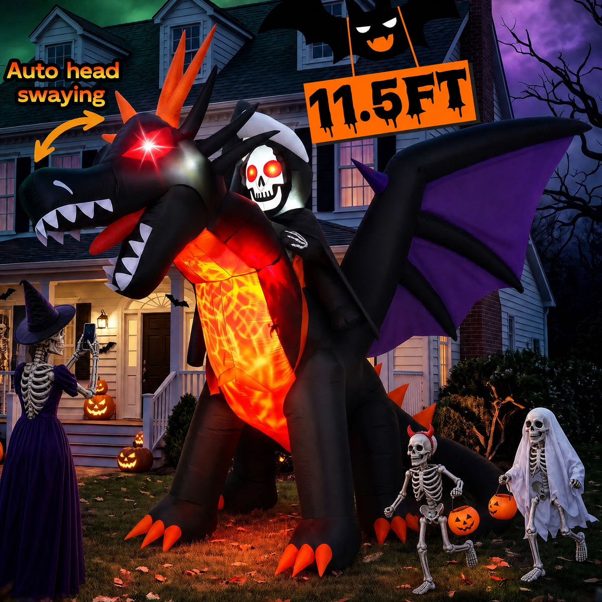 BSHAPPLUS® 9 ft Halloween Pumpkin UFO Inflatable,Walk-in Inflatable Yard Decor with Levitating Cow,Built-in LED Lights,Outdoor Blow up Decor for Lawn Garden Party,19.7ft Extra-Long Power Cord