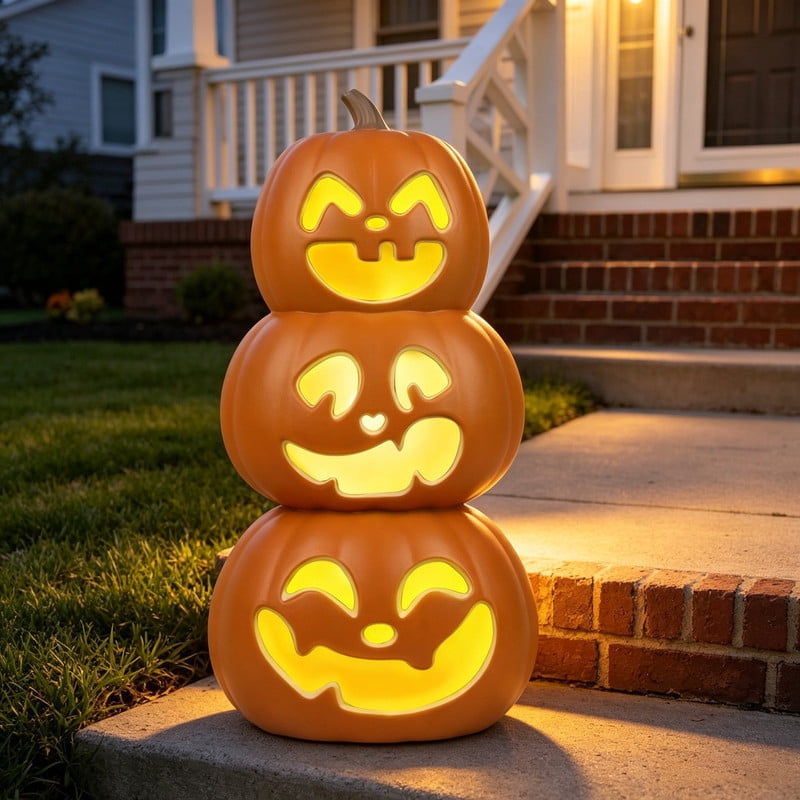 DUNCHATY 21" LED Pumpkin Light, Extra Large Angry Jack O' Lantern Halloween Decor for Outdoor Yard - Furious Face