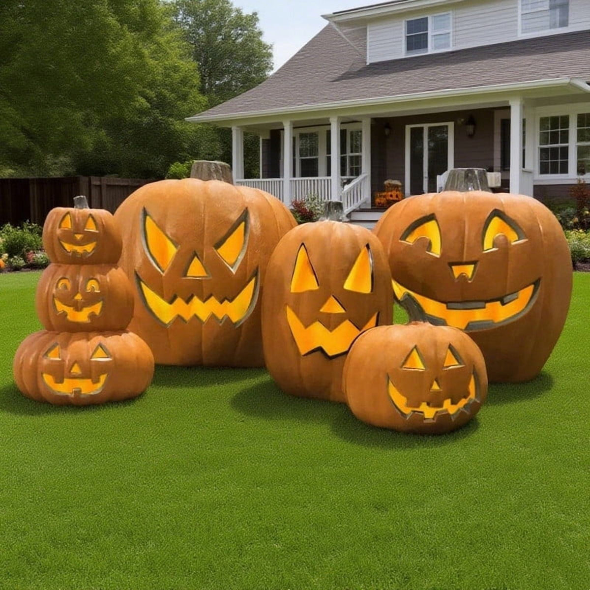 DUNCHATY LED Halloween Pumpkin Lights Set of 2, LED Pumpkin Decorations, Halloween Decor for Outdoor, Garden & Window (20"+21")