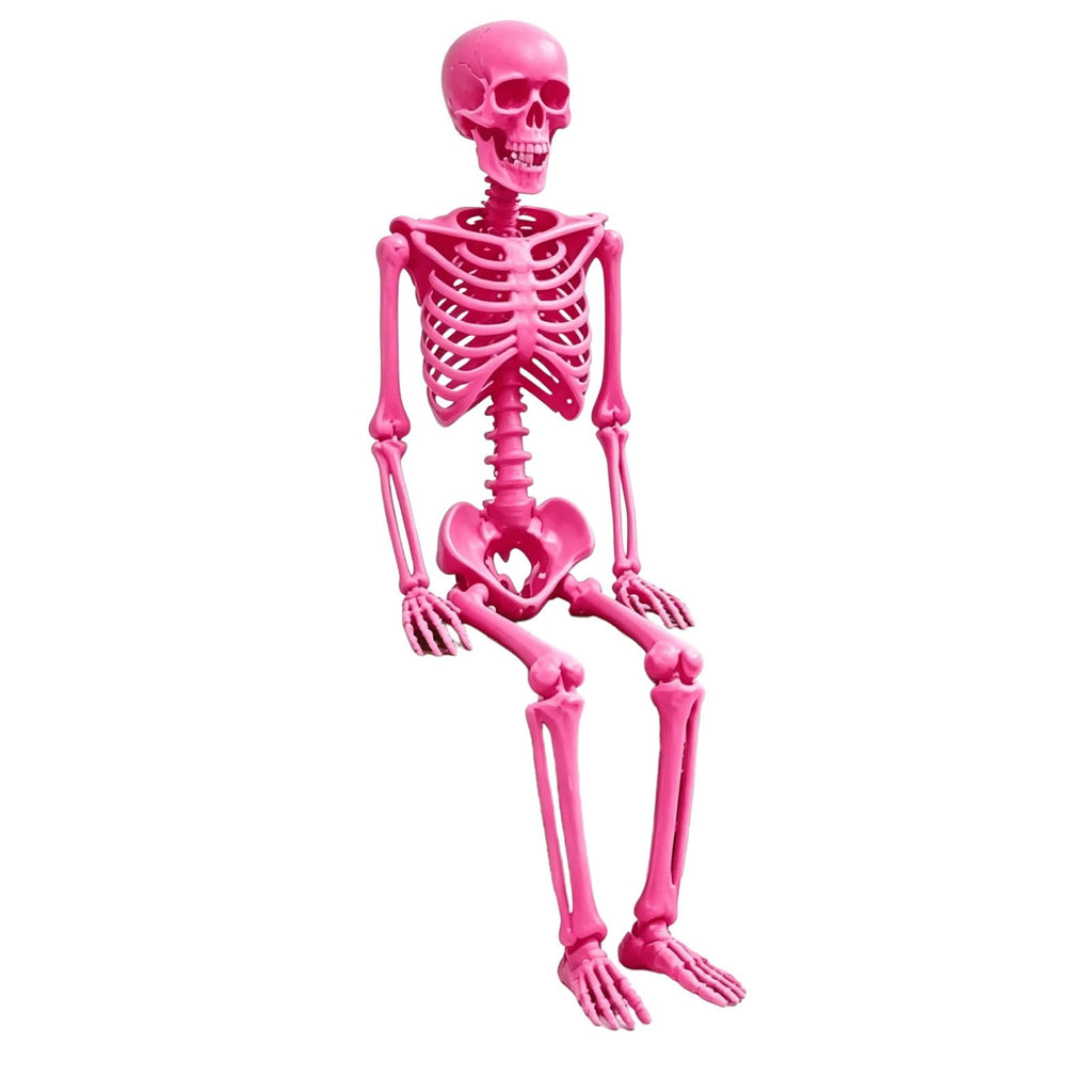 EverydayNest Halloween Posable Skeleton Figurine,35.4in Pink Desktop Ornament with Movable Joints,Spooky Party Decor for Haunted House Table Shelf Yard
