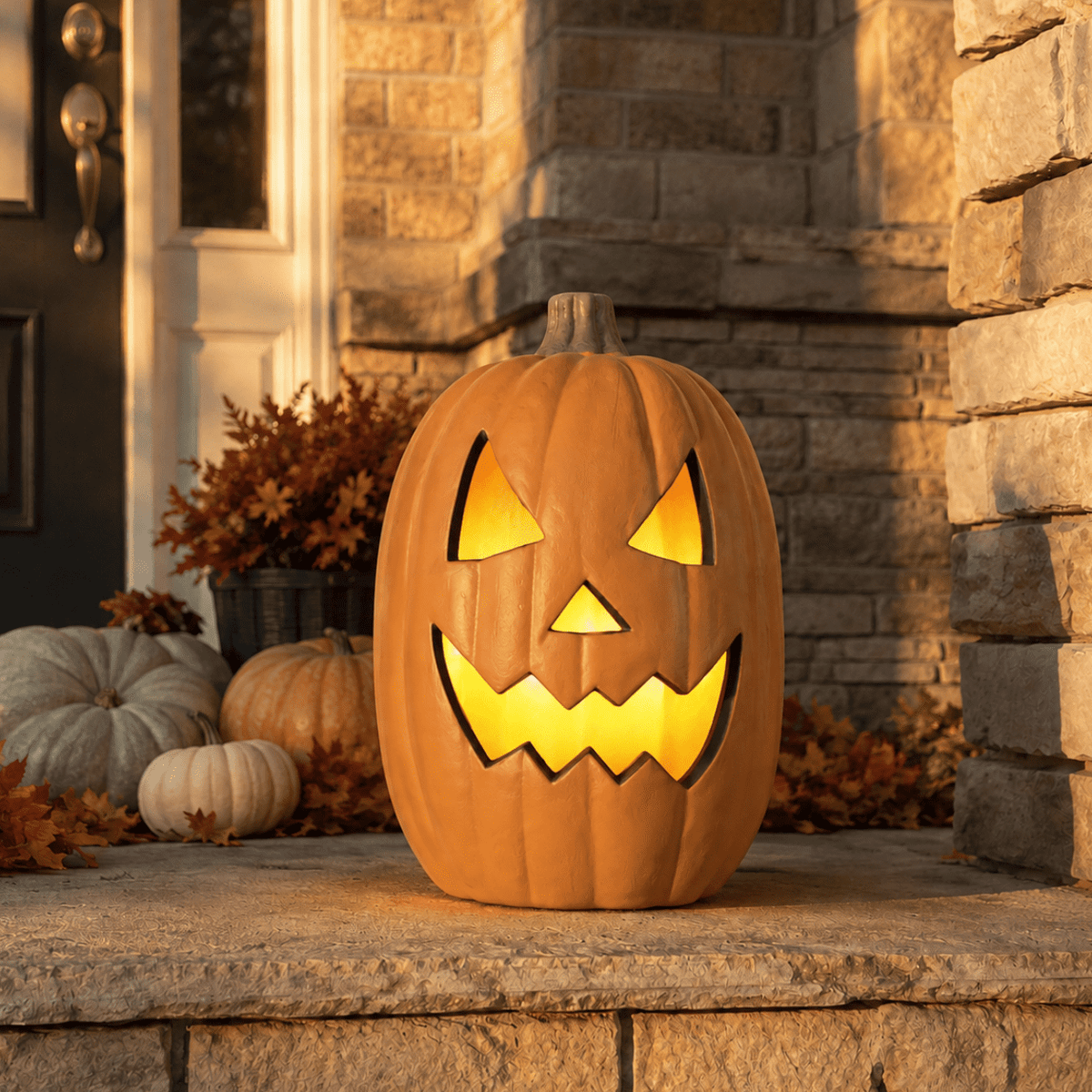 Gamexcel 21" LED Light-Up Jack O Lantern, Pre-lit Halloween Plastic Pumpkin Lights for Indoor/Outdoor Decoration - Angry Face