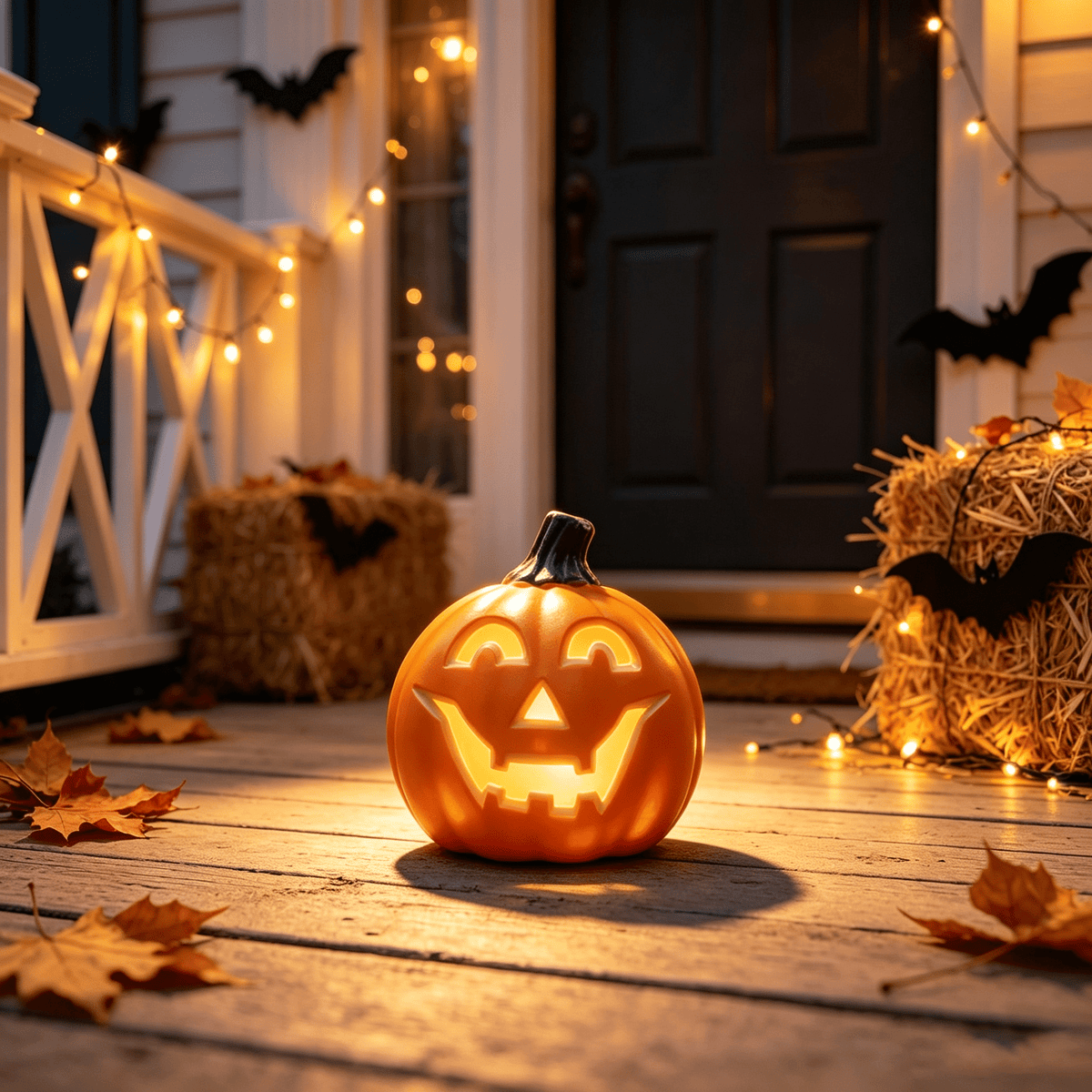 Gamexcel 10" + 14" Pre-Lit Jack O'Lanterns - Indoor/Outdoor Halloween Decorations for Party & Home, Lighted Pumpkin, 2 Pack, Orange