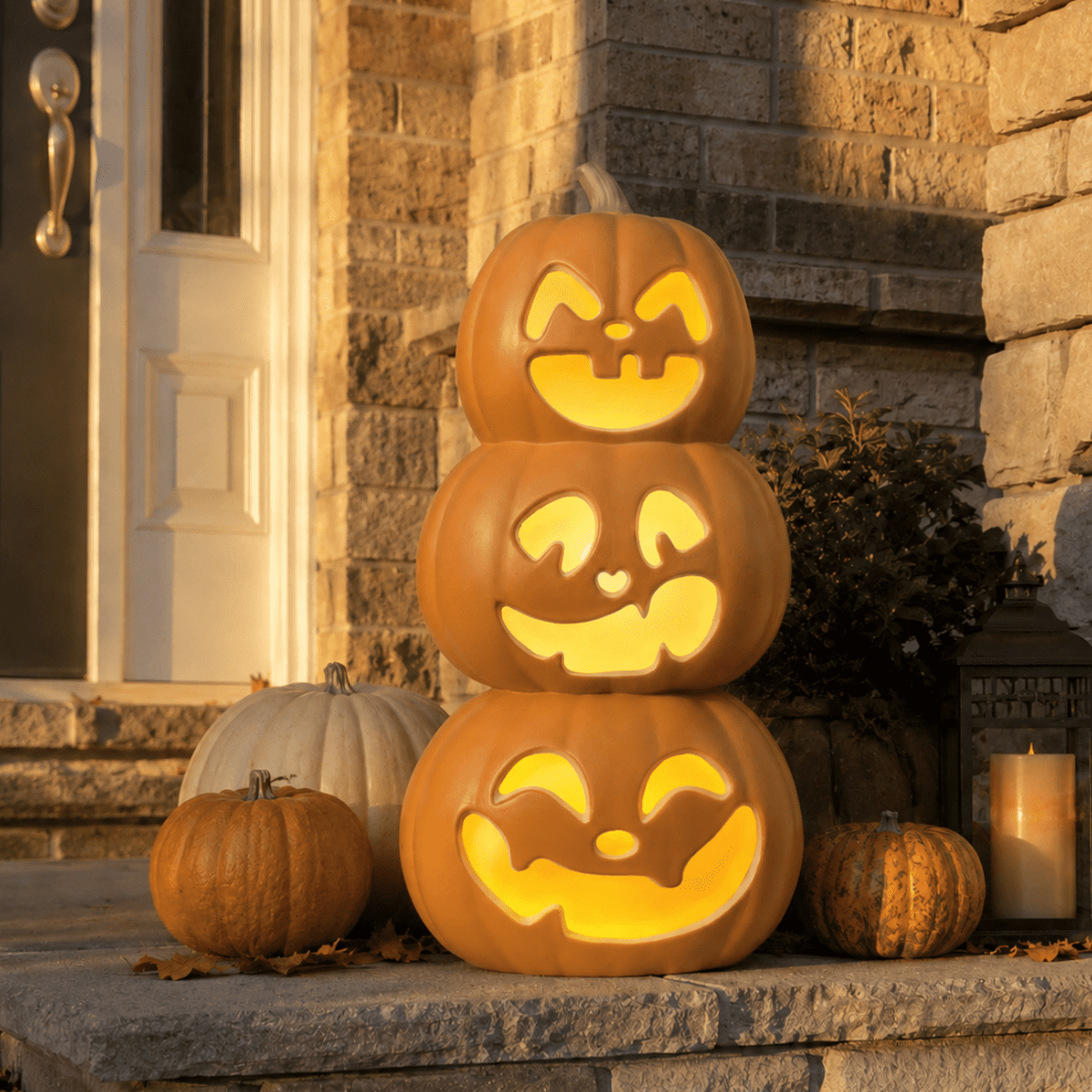 Gamexcel 21" LED Light-Up Jack O Lantern, Pre-lit Halloween Plastic Pumpkin Lights for Indoor/Outdoor Decoration - Angry Face