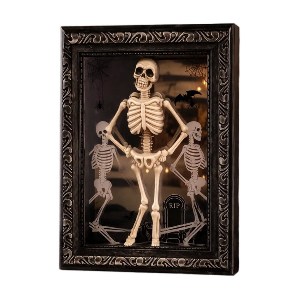 Gothic Dancing Skeleton Picture Frame LED Light Up 11.8 x 7.8in Halloween Table Accent Resin Spooky Figurine Decor for Party Desk Mantle