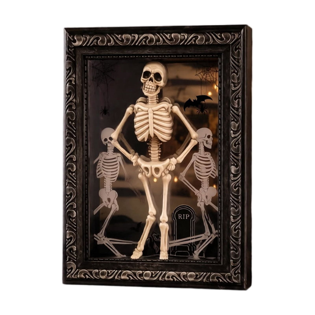 Gothic Dancing Skeleton Picture Frame LED Light Up 11.8 x 7.8in Halloween Table Accent Resin Spooky Figurine Decor for Party Desk Mantle