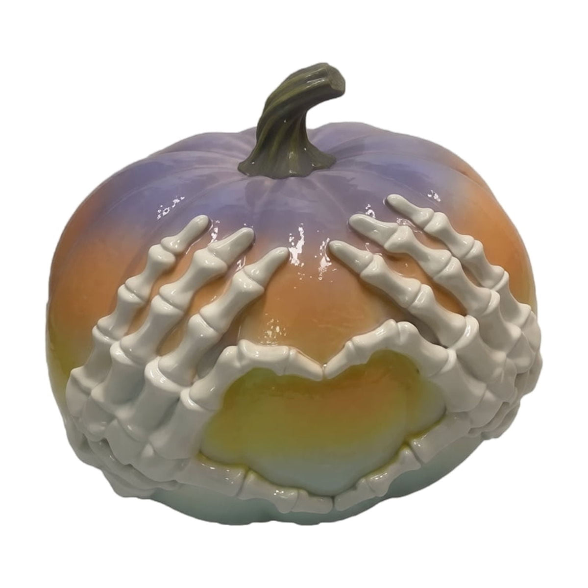 Gradient Skeleton Hand Heart Pumpkin, Resin Pink Purple Artistic Color Unique Halloween Art Display for Living Room Desktop_Pink