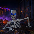 Ground Breaking Skeleton with LCD Eyes, Halloween Ground Breaking Dynamic Skeleton, Adjustable Joint Resin Halloween Decoration, Outdoor Static Cemetery Scene Layout Ornament