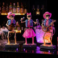 Halloween 3-Pack Rock Band Skeleton Figurine Set with LED Lit Base, 14.6" Pink Hawaiian Outfit Musician Skeleton Statues, Bar Counter Halloween Party Tabletop Decor