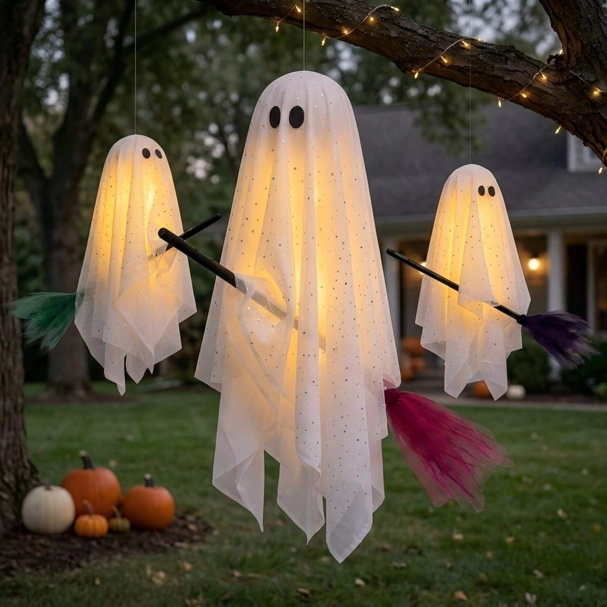 Halloween Decorations 3PC Light Up Ghost Spooky Ghost Decor with Remote for Porch Home Indoor Outdoor Garden Yard Lawn Party Decor