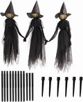 Halloween Decorations,Voice Control Induction Glowing Witches Holding Hands Witches 59Inch Light Up Witch for Yard Garden Outdoor Lawn Porch Haunted House Decor-3Pc