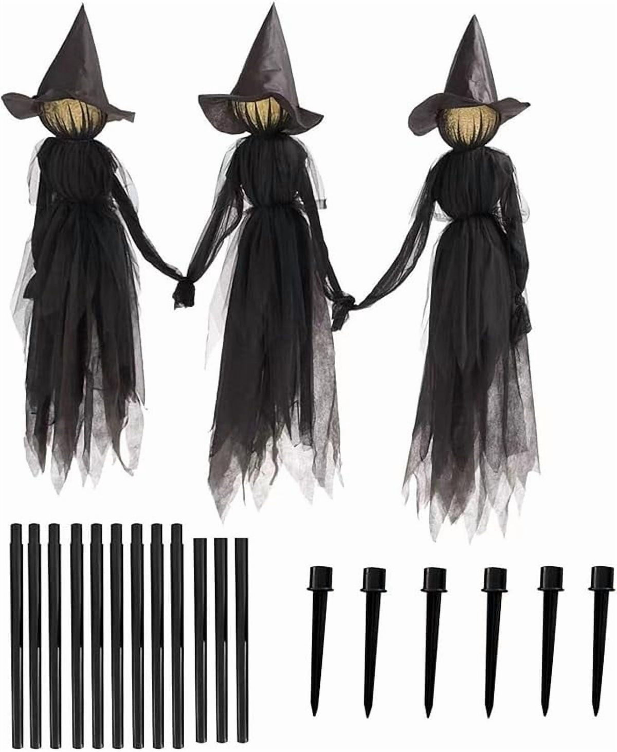 Halloween Decorations,Voice Control Induction Glowing Witches Holding Hands Witches 59Inch Light Up Witch for Yard Garden Outdoor Lawn Porch Haunted House Decor-3Pc