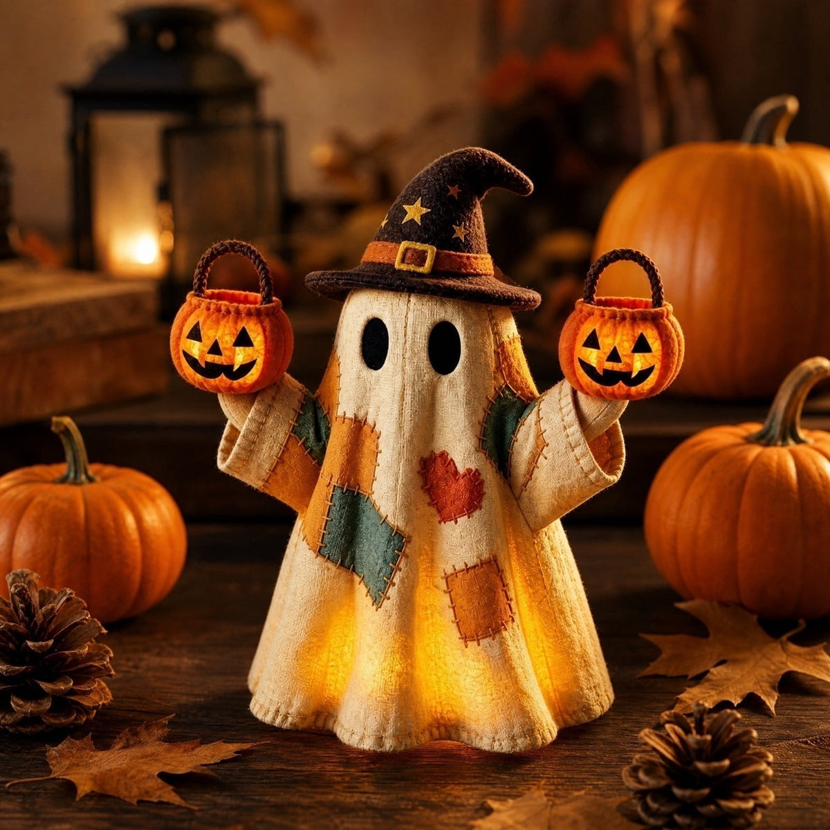 Halloween Decorations Outdoor, Lighted Hanging Ghost Decor with Witch Hat & Broom, LED Flying Ghost Decoration for Porch, Yard, Tree, Patio, Haunted House & Indoor Party 43.3in