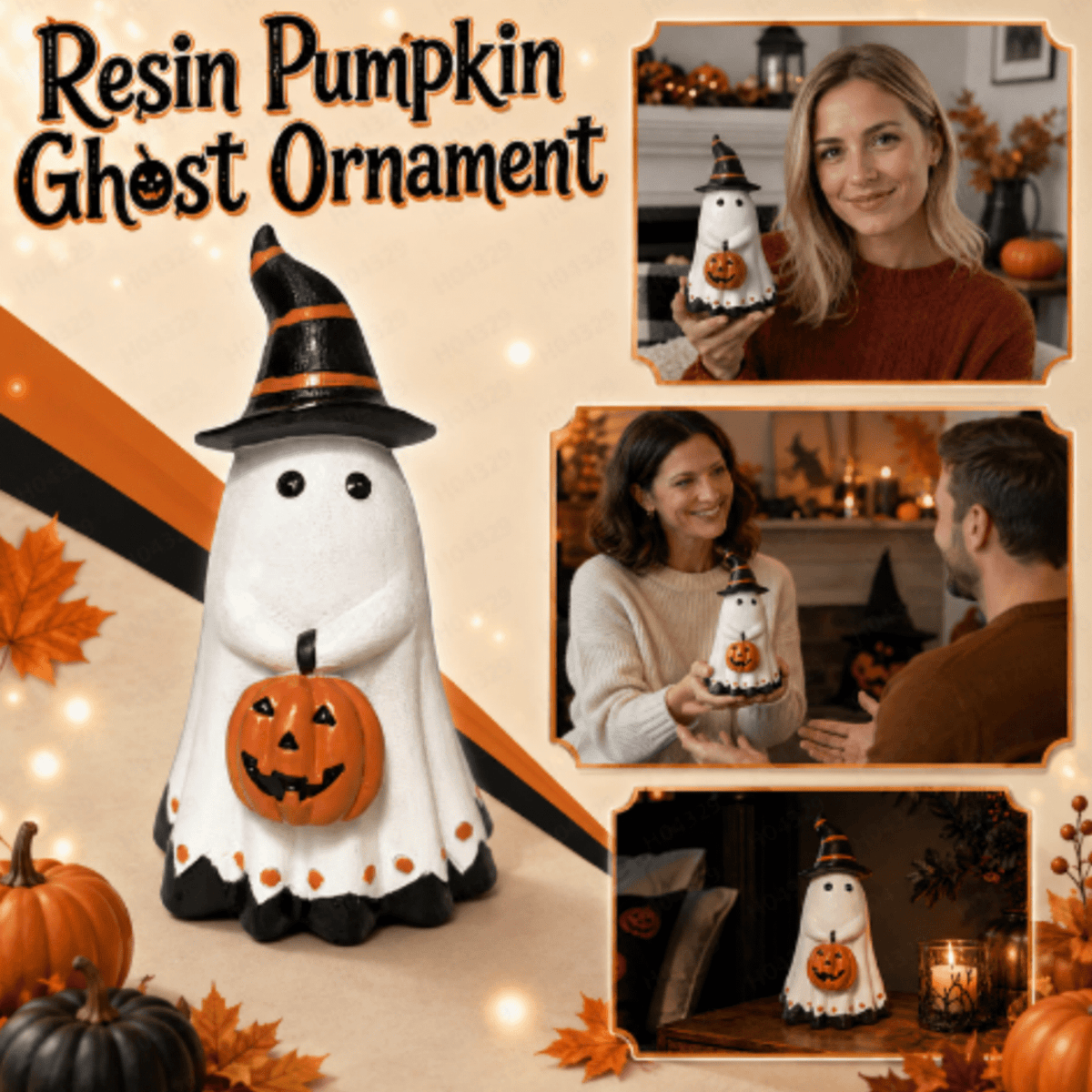Halloween Decorations Outdoor, Lighted Hanging Ghost Decor with Witch Hat & Broom, LED Flying Ghost Decoration for Porch, Yard, Tree, Patio, Haunted House & Indoor Party 43.3in