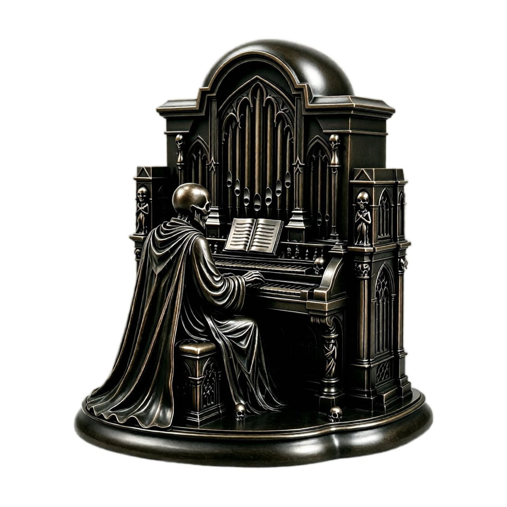 Halloween Gothic Skeleton Pipe Organ Statue with LED Light, Spooky Cathedral Figurine for Home Decor
