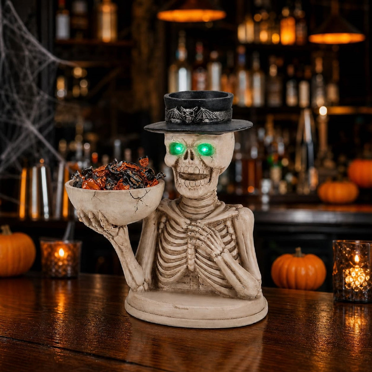 Halloween Ghost Statue with LED Glowing Eyes, Resin Ghost Figurine Tabletop Decor for Indoor Home, Mantel, Shelf, Entryway and Halloween Party Display
