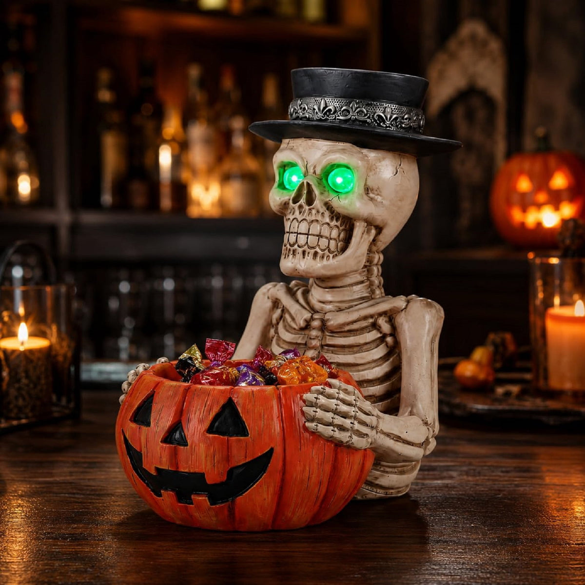 Halloween Ghost Statue with LED Glowing Eyes, Resin Ghost Figurine Tabletop Decor for Indoor Home, Mantel, Shelf, Entryway and Halloween Party Display