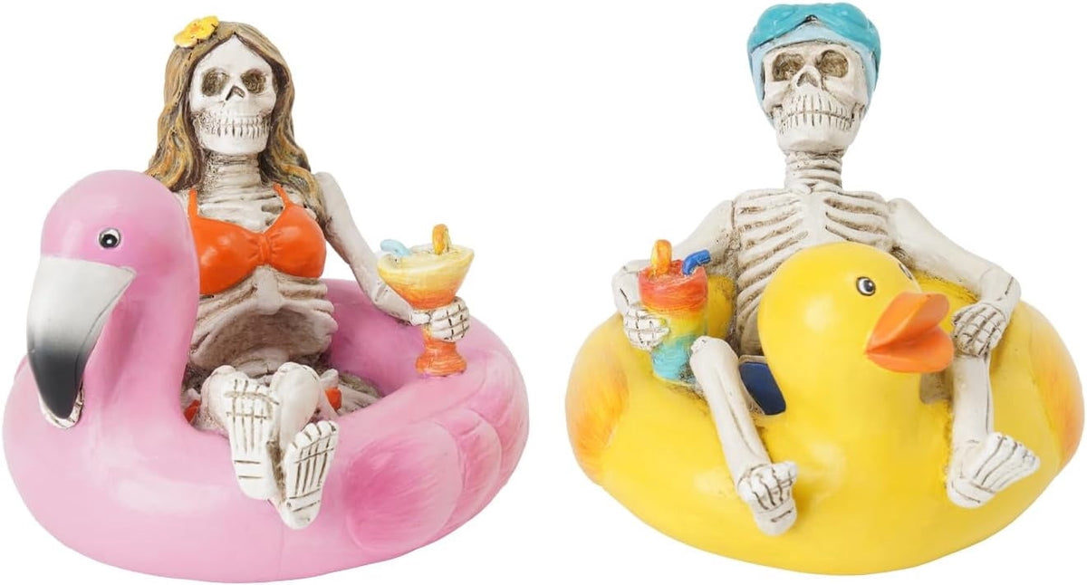 Halloween Skeleton Statue in Bikini Sunglasses for Summer and Spooky Decor