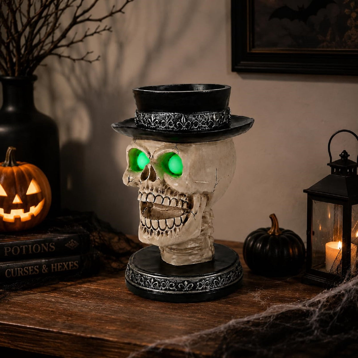 Halloween Ghost Statue with LED Glowing Eyes, Resin Ghost Figurine Tabletop Decor for Indoor Home, Mantel, Shelf, Entryway and Halloween Party Display