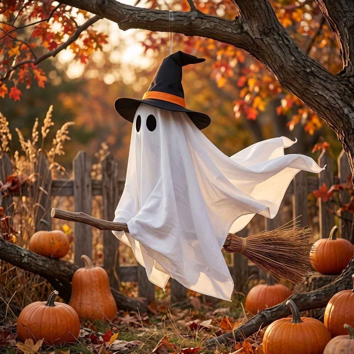 Halloween Decorations Outdoor, 4.5 FT Large Hanging Swing Ghost Halloween Decor with String Lights, Spooky Cute Ghosts Halloween Party Decorations for Front Porch Yard Tree