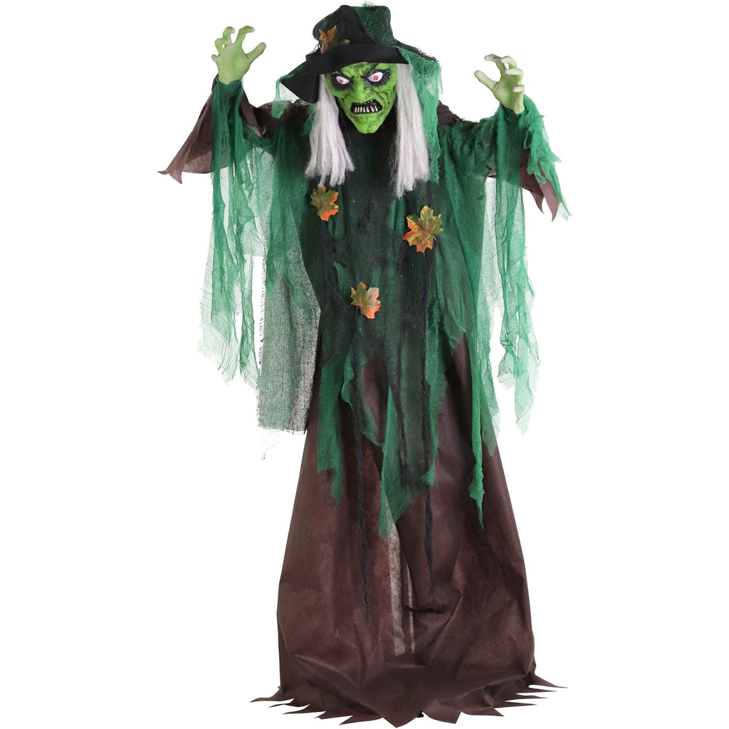 Haunted Hill Farm 6 ft Animatronic Talking Forest Witch with Movement and Lights for Scary Halloween Decoration, HHWITCH-44FLSA