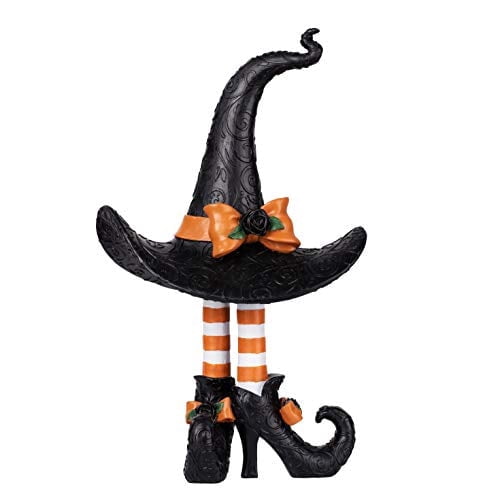 Haute Decor Halloween Witch Hat with Legs 17 Inch Tall Tabletop Figurine Orange/Black