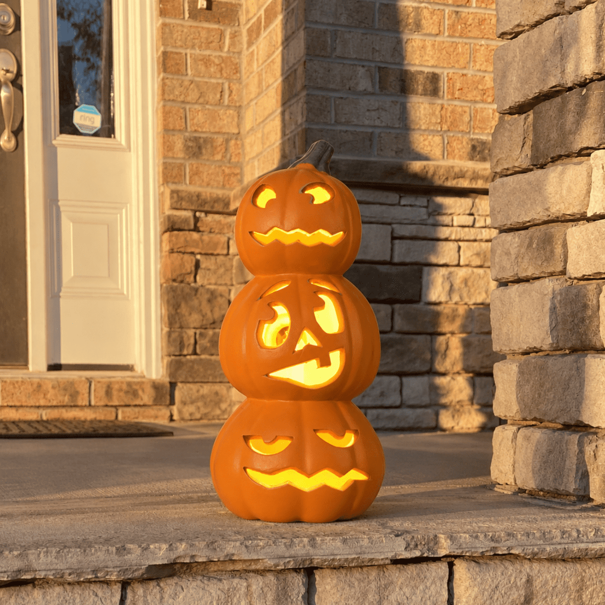 Gamexcel 21" LED Light-Up Jack O Lantern, Pre-lit Halloween Plastic Pumpkin Lights for Indoor/Outdoor Decoration - Angry Face