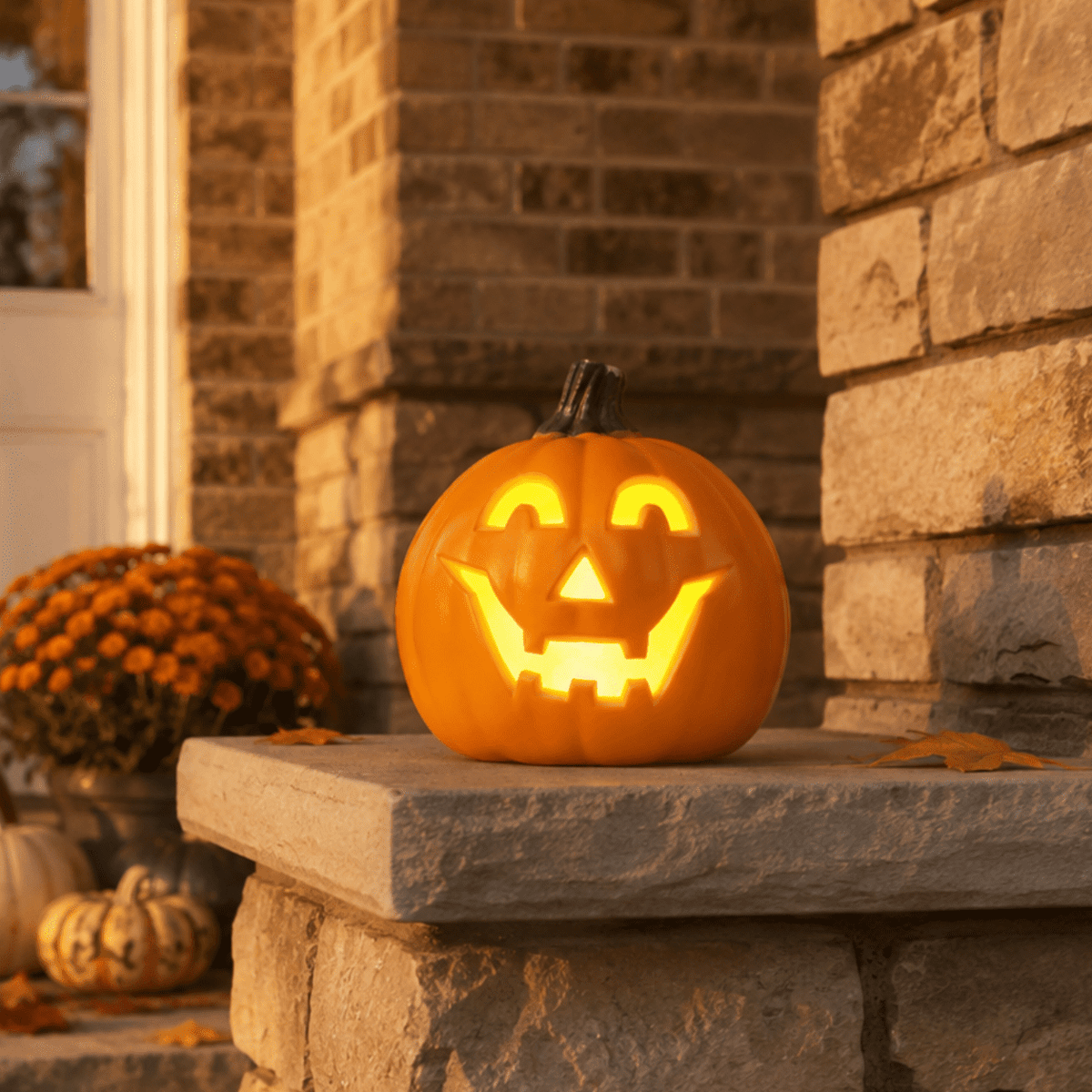Gamexcel 21" LED Light-Up Jack O Lantern, Pre-lit Halloween Plastic Pumpkin Lights for Indoor/Outdoor Decoration - Angry Face