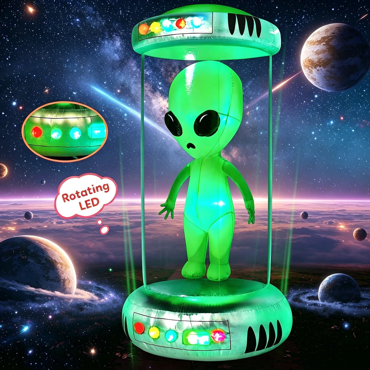 Joyfy 9 ft Halloween Inflatable UFO Alien Decoration with Built-in LEDs,UFO Halloween Decorations Outdoor Blow Up Yard Lawn Decoration