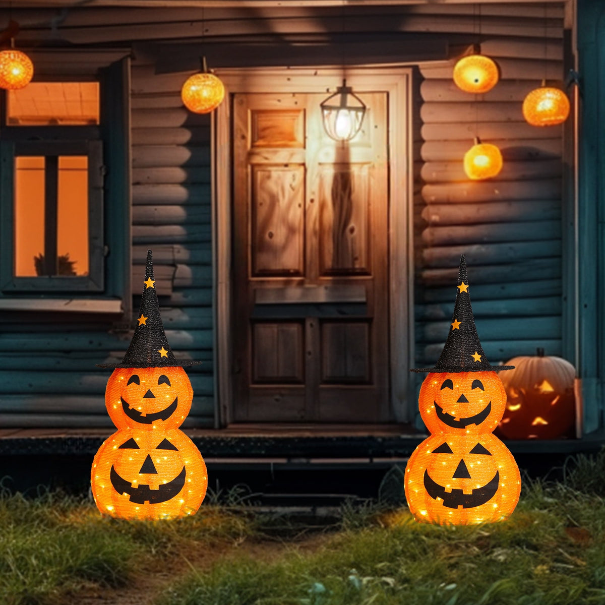 Ktaxon 3FT Pumpkins Halloween Lighted Pumpkin Outdoor Decoration for Holiday Lawn Garden Party,2Pcs