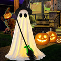 LED Light Up Ghost Decoration with Witch Broom and Timer for Halloween