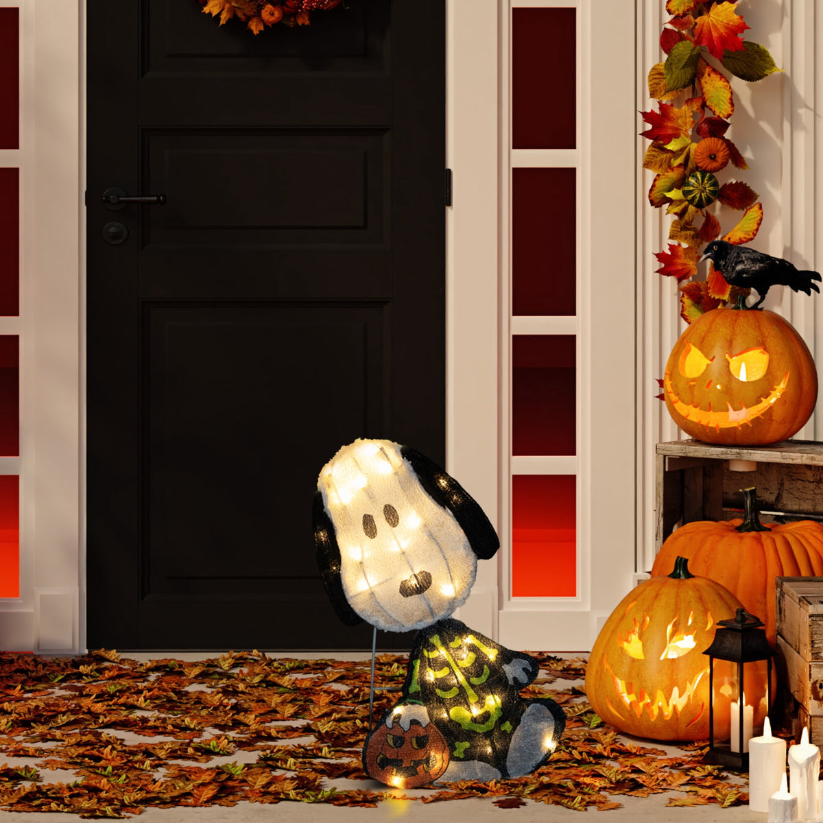 LED Lighted Skeleton Snoopy Outdoor Halloween Yard Decoration - 18"