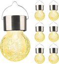 LINLIN 6 Pack Hanging Solar Light Outdoor, 3 Color Solar Powered Decorative Crackle Glass Ball Light, Waterproof Tree Hanging Outdoor Globe Lantern with Handle for Garden Yard Patio Path Party Decor