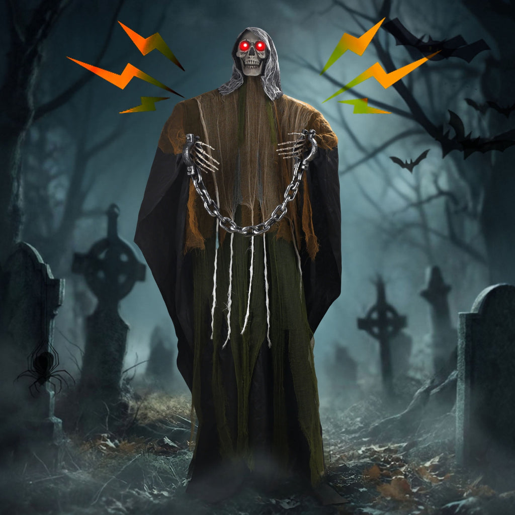 Magotan 6ft Halloween Outdoor Skeleton Ghost Decorations, Sound Controlled Swinging Scary Skeleton Ghost Halloween Decoration for Outdoor Garden Porch Yard Decor,Green