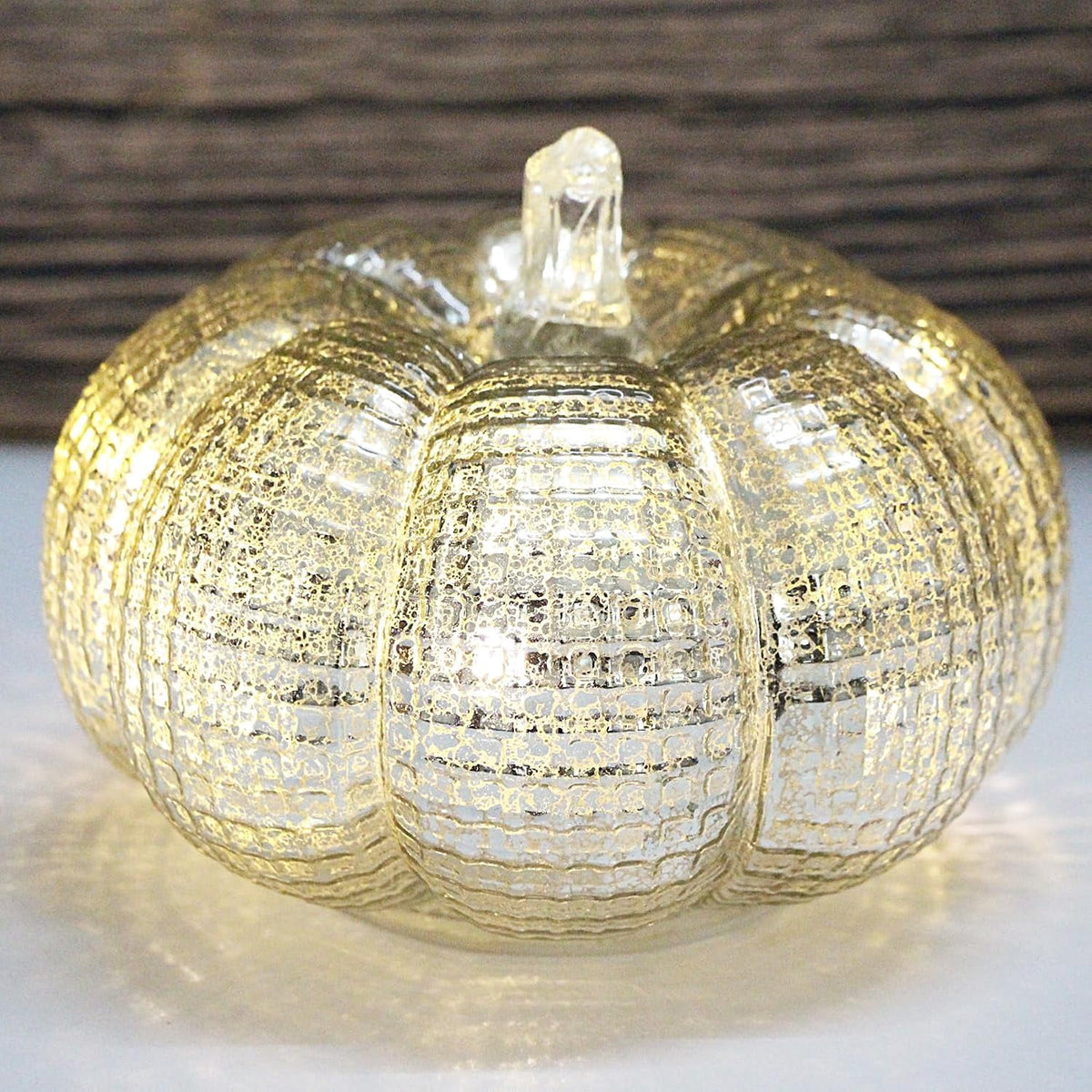 Mercury Glass Pumpkin Lights with Timer, Battery Operated Led Pumpkin Lights for Halloween Fall,Thanksgiving Rustic Decor (Rosegold Leafy, 11")